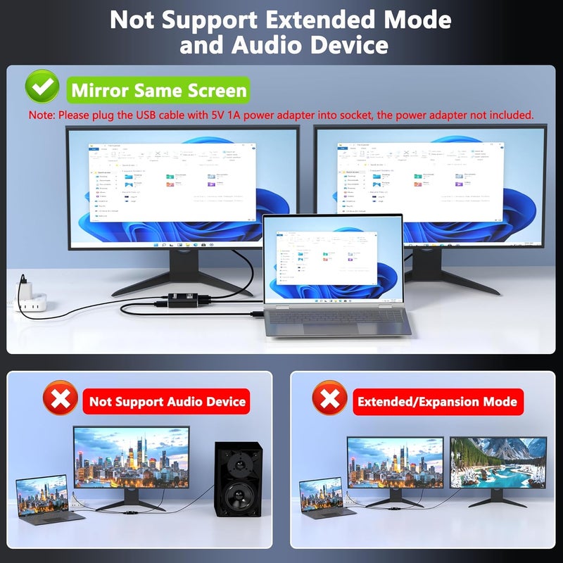Closs HDMI Splitter 1 in 2 Out, HDMI 2.0b 18Gbps 4K@60Hz HDR10 HDCP 2.2,Splitter for Dual Monitors Support EDID Management, for Laptops/Fire Stick/PS5/Xbox/TV Box/Roku/PC/Monitor(1 Source to 2 Displays) - Image 2